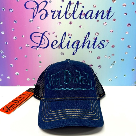 🔥SOLD VON DUTCH DENIM CRYSTAL LOGO HAT - Picture 1 of 9